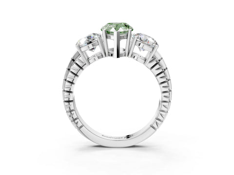White gold Three-Stone Fancy Green Pear Cut Cut Diamond Ring with Channel-Set Band and Prong Setting_3