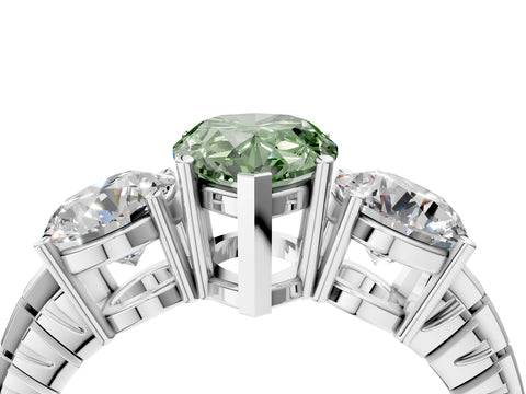 White gold Three-Stone Fancy Green Pear Cut Cut Diamond Ring with Channel-Set Band and Prong Setting_4
