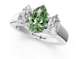 White gold Three-Stone Fancy Green Pear Cut Cut Diamond Ring with Prong Setting and Classic Band_1