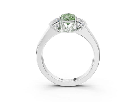 White gold Three-Stone Fancy Green Pear Cut Cut Diamond Ring with Prong Setting and Classic Band_3