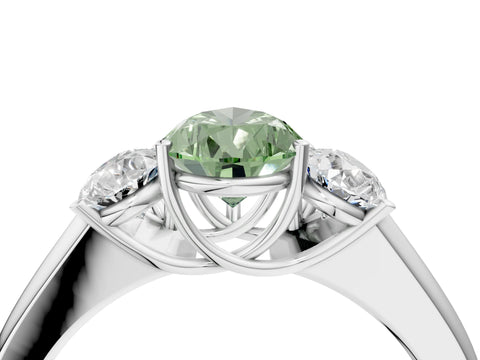 White gold Three-Stone Fancy Green Pear Cut Cut Diamond Ring with Prong Setting and Classic Band_4