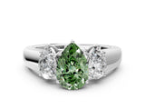 White gold Three-Stone Fancy Green Pear Cut Cut Diamond Ring with Prong Setting and Classic Band