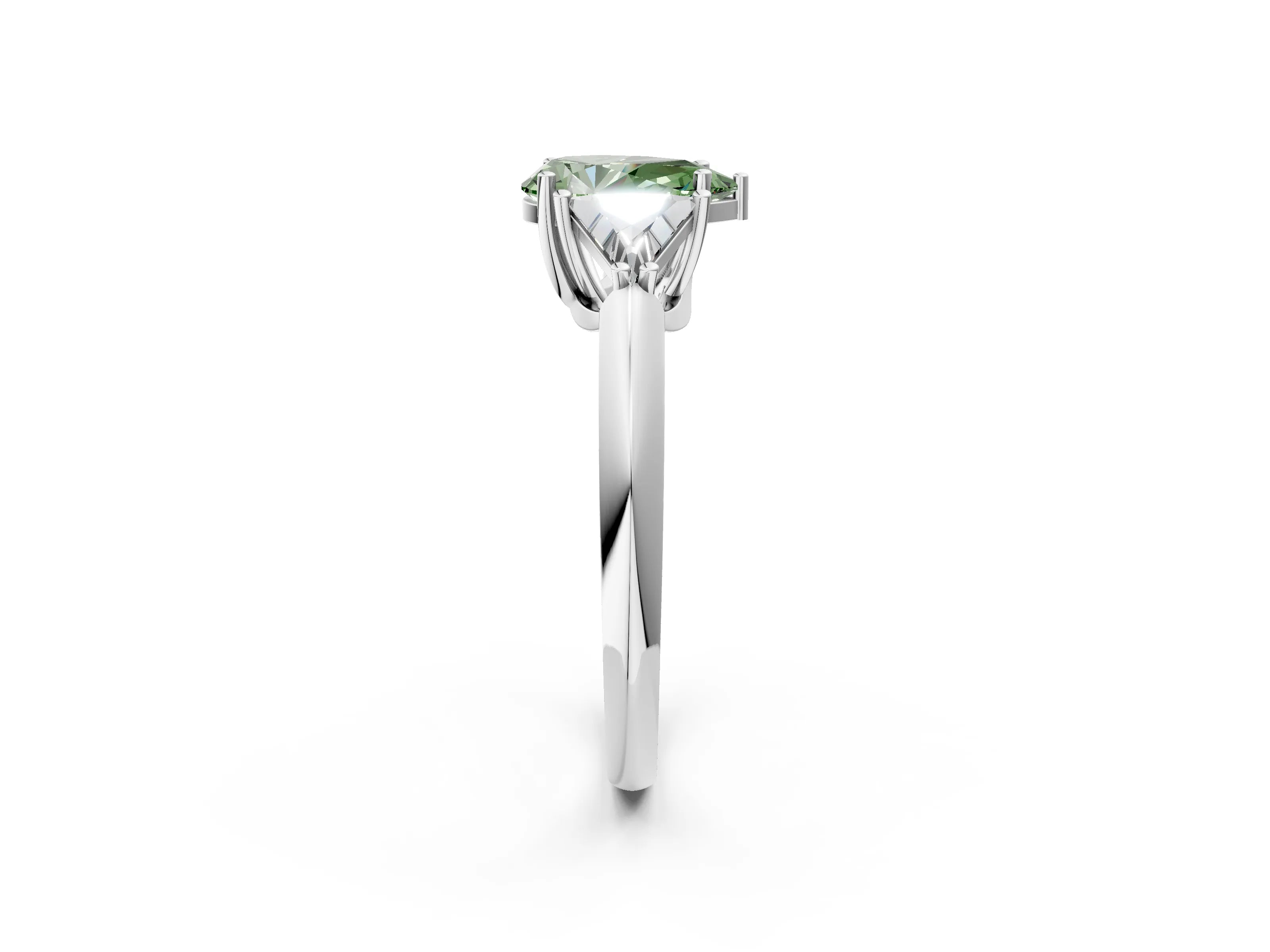 White gold Three-Stone Fancy Green Pear Cut Cut Diamond Ring with Trillion Side Stones and Four-Prong Setting_13