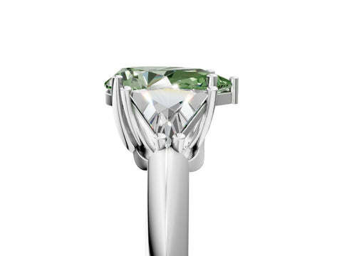 White gold Three-Stone Fancy Green Pear Cut Cut Diamond Ring with Trillion Side Stones and Four-Prong Setting_16