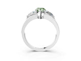 White gold Three-Stone Fancy Green Pear Cut Cut Diamond Ring with Trillion Side Stones on a Split Shank Band_3