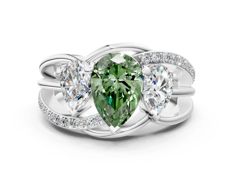 White gold Three-Stone Fancy Green Pear Cut Cut Diamond Split Shank Prong Set Ring_12