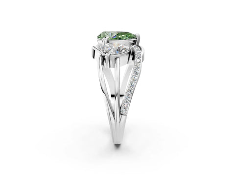 White gold Three-Stone Fancy Green Pear Cut Cut Diamond Split Shank Prong Set Ring_14