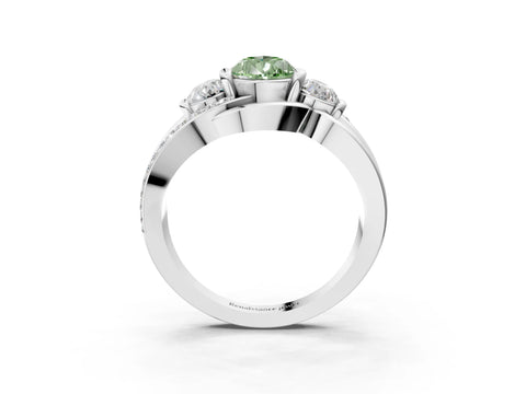 White gold Three-Stone Fancy Green Pear Cut Cut Diamond Split Shank Prong Set Ring_15