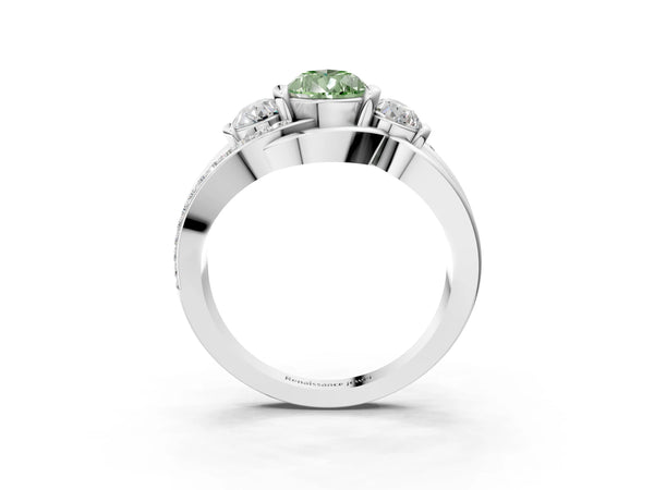 Sterling Silver Pear-Shaped Three Stone Split Shank Engagement Ring Setting for Fancy Green Center