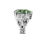 White gold Three-Stone Fancy Green Pear Cut Cut Milgrain Band Prong Setting Ring_5