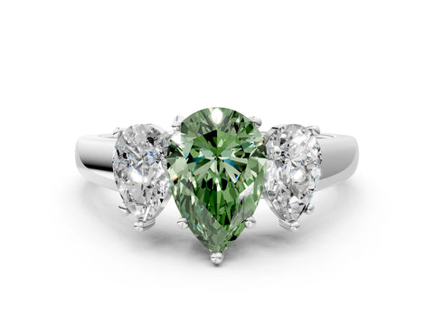 White gold Three-Stone Fancy Green Pear Cut Cut Solitaire Ring with Classic Prong Setting_12