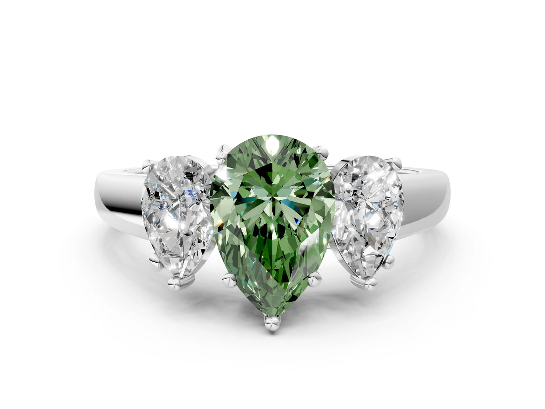 White gold Three-Stone Fancy Green Pear Cut Cut Solitaire Ring with Classic Prong Setting_12