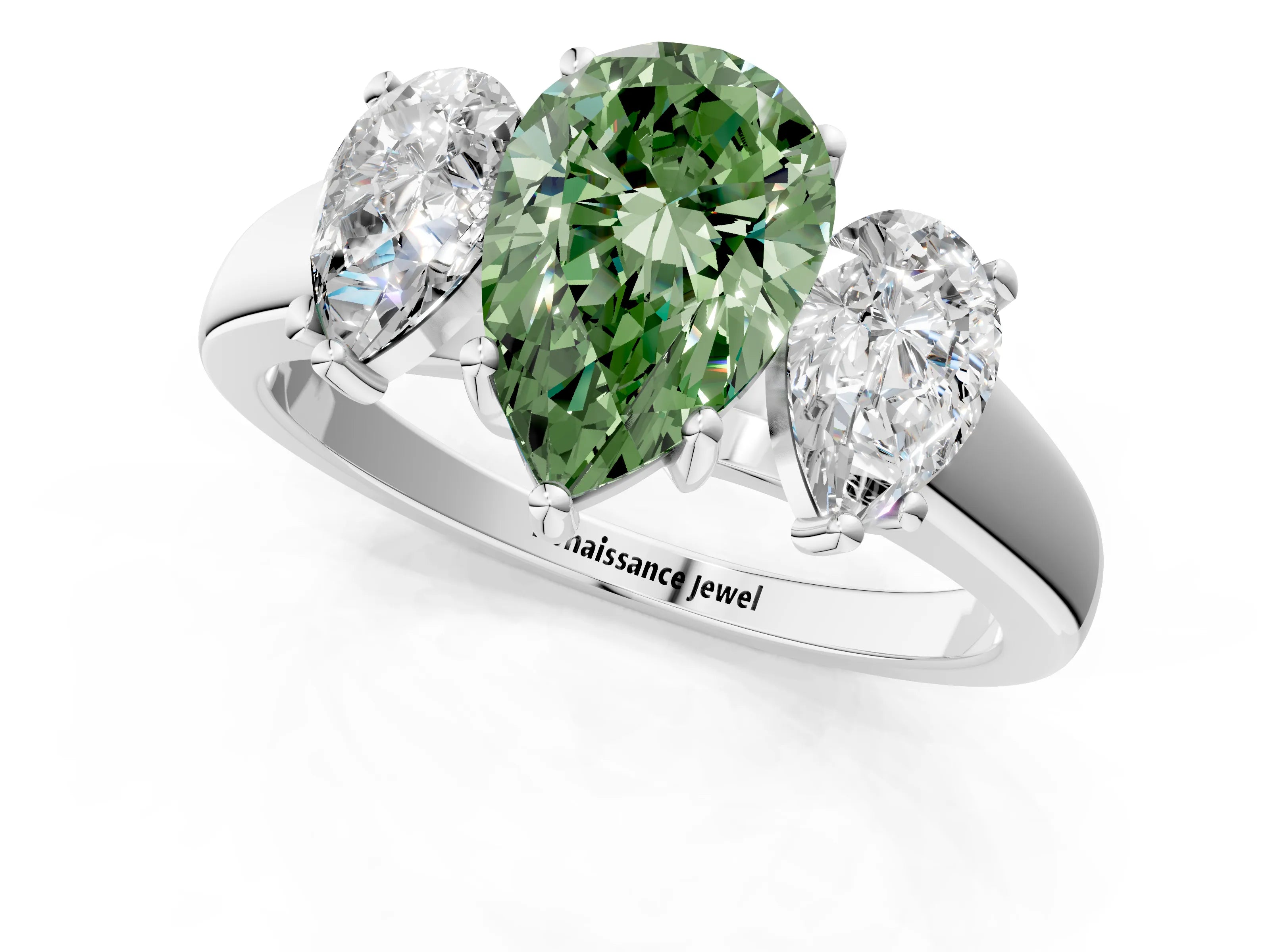 White gold Three-Stone Fancy Green Pear Cut Cut Solitaire Ring with Classic Prong Setting_13