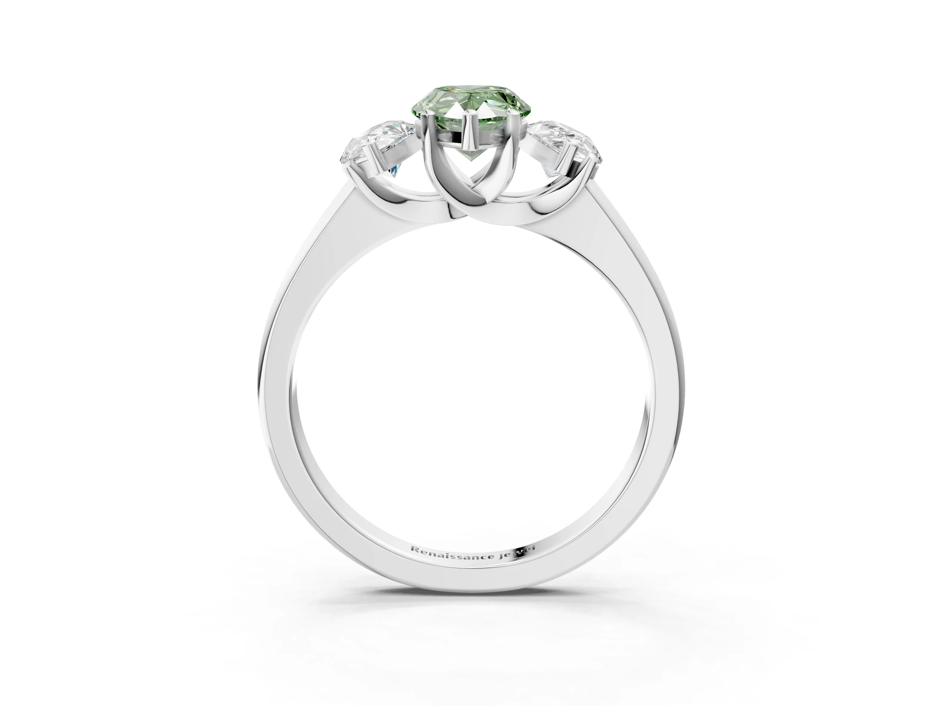 White gold Three-Stone Fancy Green Pear Cut Cut Solitaire Ring with Classic Prong Setting_15