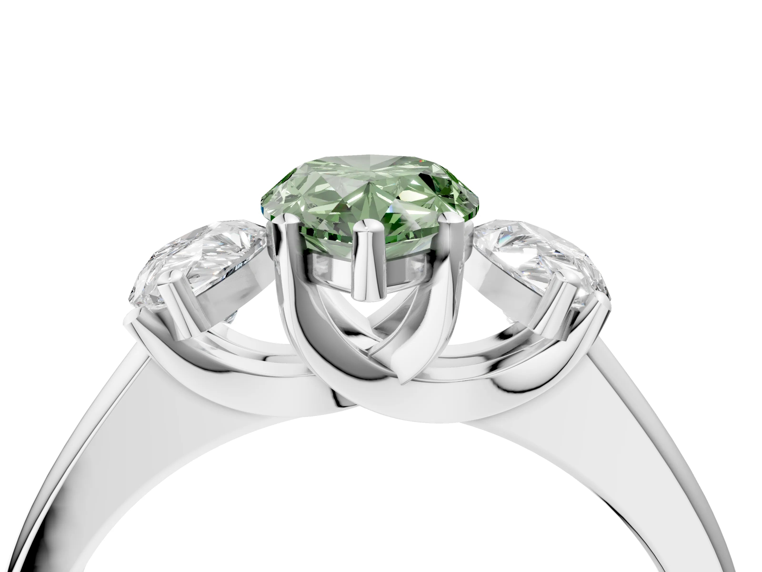 White gold Three-Stone Fancy Green Pear Cut Cut Solitaire Ring with Classic Prong Setting_16