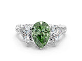 White gold Three-Stone Fancy Green Pear Cut Diamond Braided Band Ring with Four-Prong Setting_20