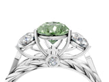 White gold Three-Stone Fancy Green Pear Cut Diamond Braided Band Ring with Four-Prong Setting_44