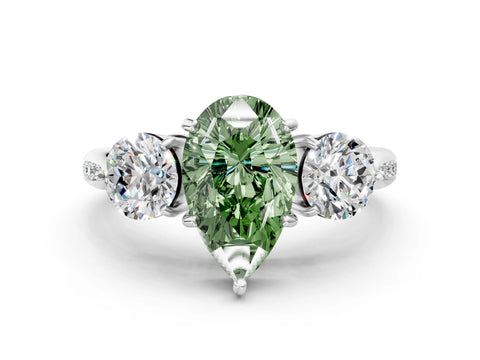 White gold Three-Stone Fancy Green Pear Cut Diamond Channel Set Engagement Ring with Prong Setting_12