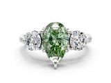 White gold Three-Stone Fancy Green Pear Cut Diamond Channel Set Engagement Ring with Prong Setting_12