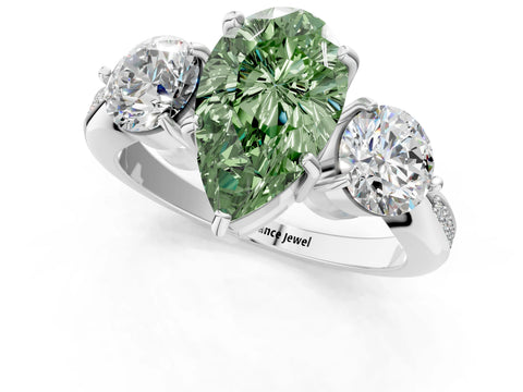 White gold Three-Stone Fancy Green Pear Cut Diamond Channel Set Engagement Ring with Prong Setting_13