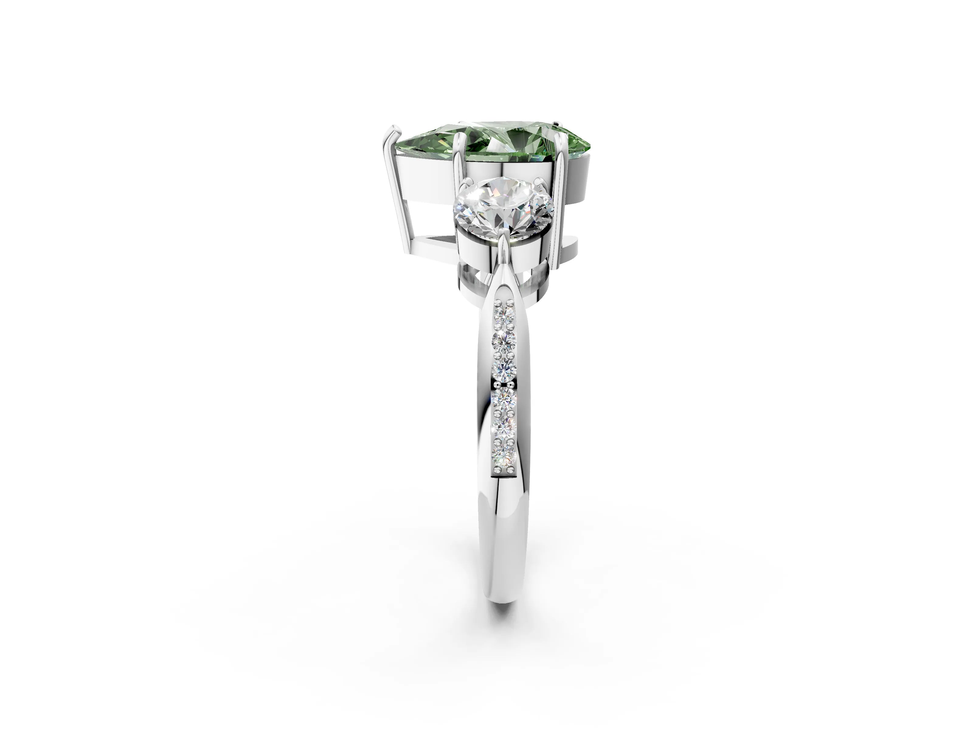 White gold Three-Stone Fancy Green Pear Cut Diamond Channel Set Engagement Ring with Prong Setting_14