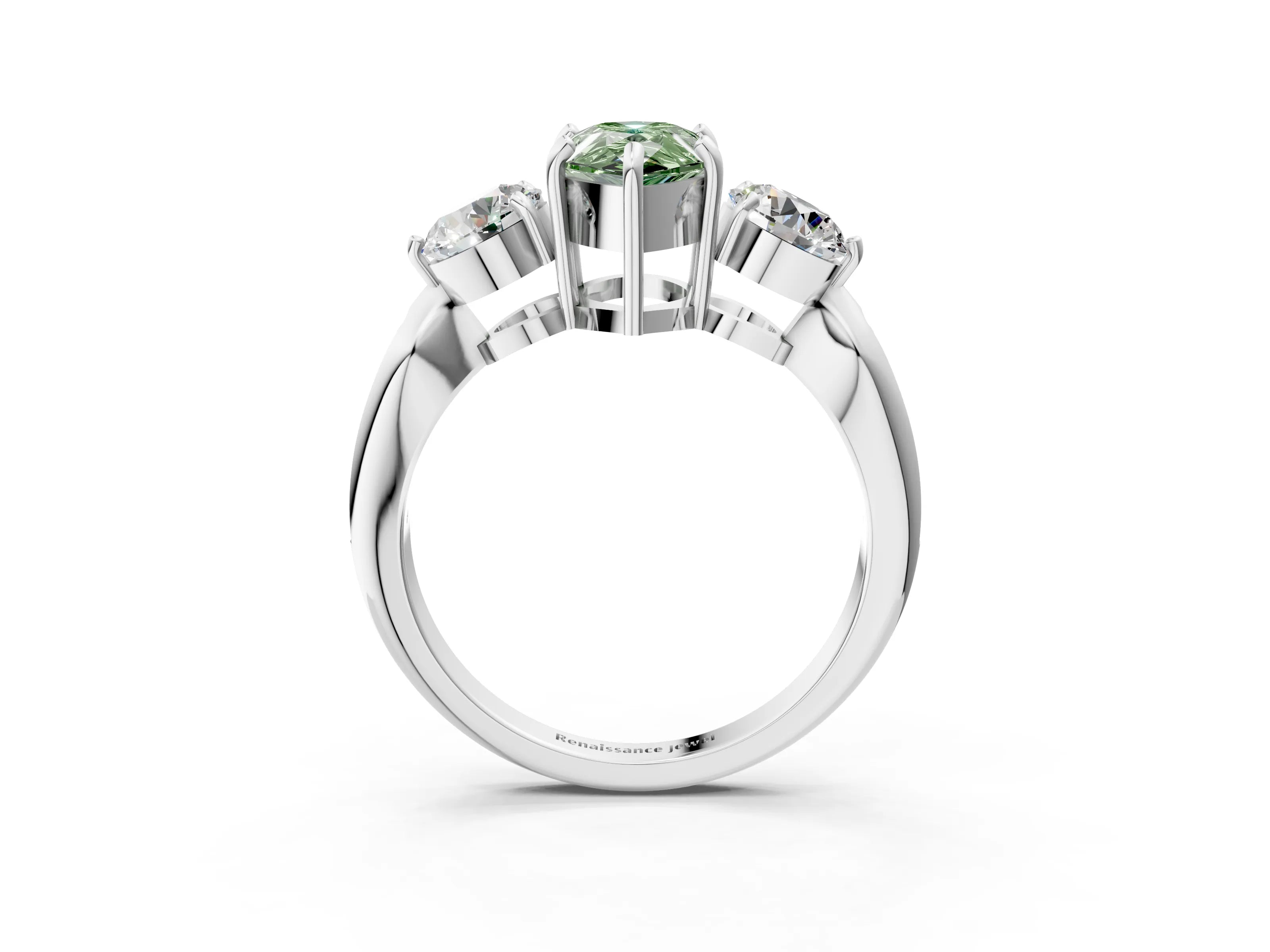 White gold Three-Stone Fancy Green Pear Cut Diamond Channel Set Engagement Ring with Prong Setting_15