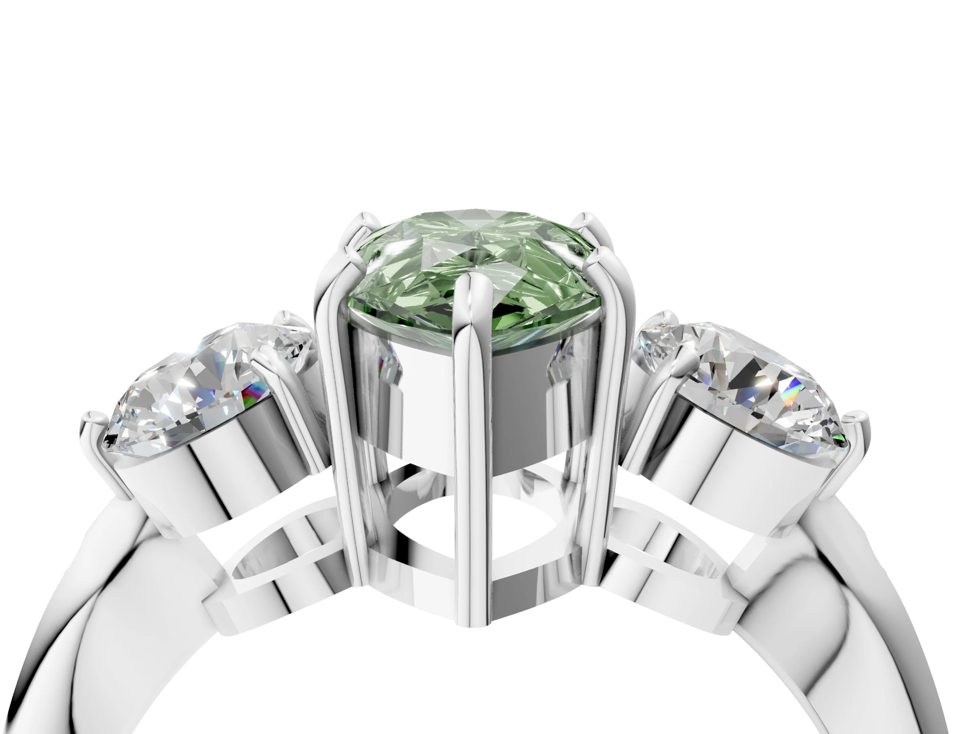 White gold Three-Stone Fancy Green Pear Cut Diamond Channel Set Engagement Ring with Prong Setting_16