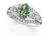 White gold Three-Stone Fancy Green Pear Cut Diamond Engagement Ring with Pave Band and Prong Setting_13