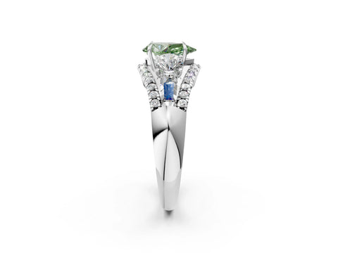 White gold Three-Stone Fancy Green Pear Cut Diamond Engagement Ring with Pave Band and Prong Setting_14