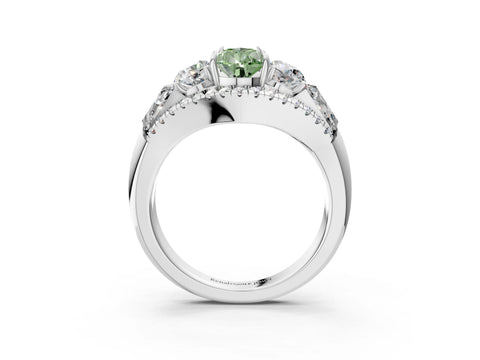 White gold Three-Stone Fancy Green Pear Cut Diamond Engagement Ring with Pave Band and Prong Setting_15