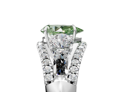 White gold Three-Stone Fancy Green Pear Cut Diamond Engagement Ring with Pave Band and Prong Setting_17