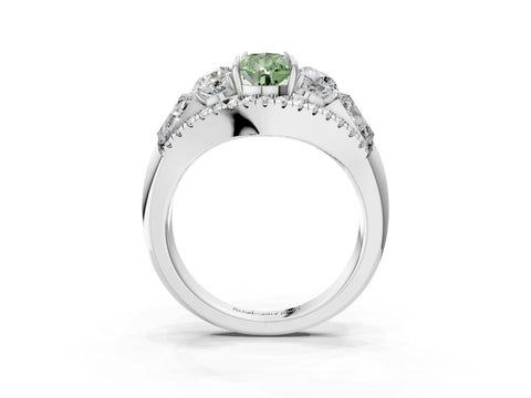 White gold Three-Stone Fancy Green Pear Cut Diamond Engagement Ring with Pave Band and Prong Setting_3