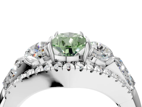 White gold Three-Stone Fancy Green Pear Cut Diamond Engagement Ring with Pave Band and Prong Setting_4