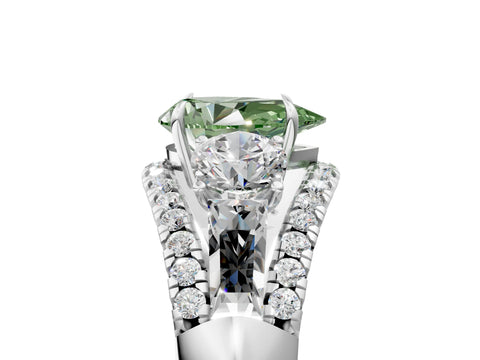 White gold Three-Stone Fancy Green Pear Cut Diamond Engagement Ring with Pave Band and Prong Setting_5