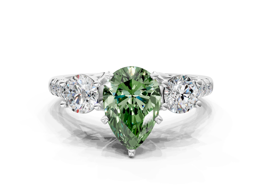 White gold Three-Stone Fancy Green Pear  Cut Diamond Pavé Band with Four-Prong Setting_28