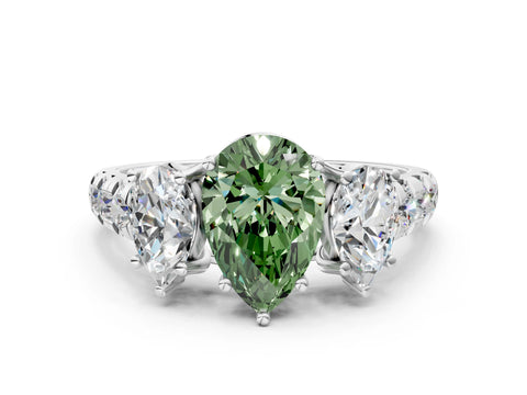 White gold Three-Stone Fancy Green Pear Cut Diamond Pavé Band with Prong Setting_12