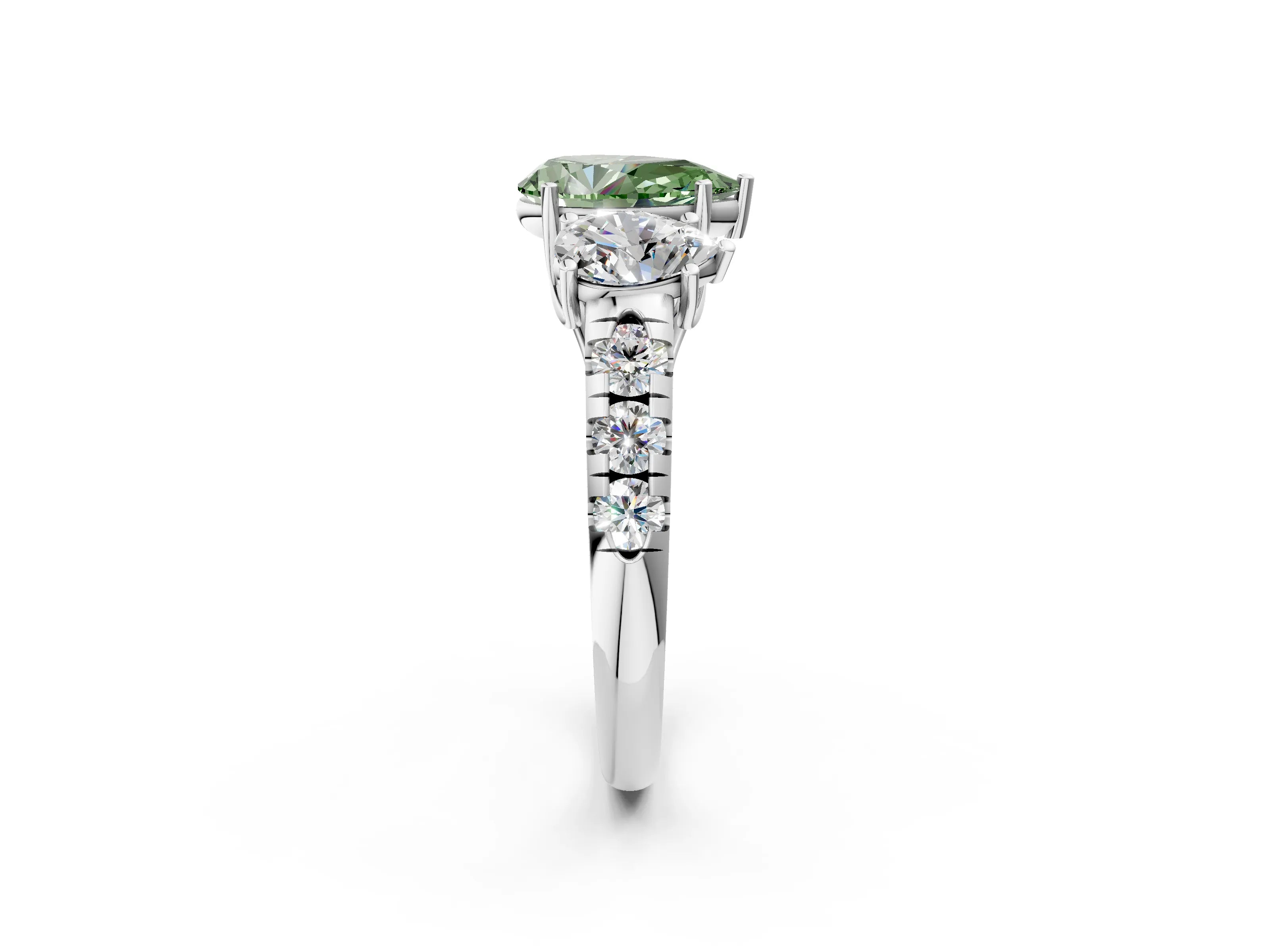 White gold Three-Stone Fancy Green Pear Cut Diamond Pavé Band with Prong Setting_14