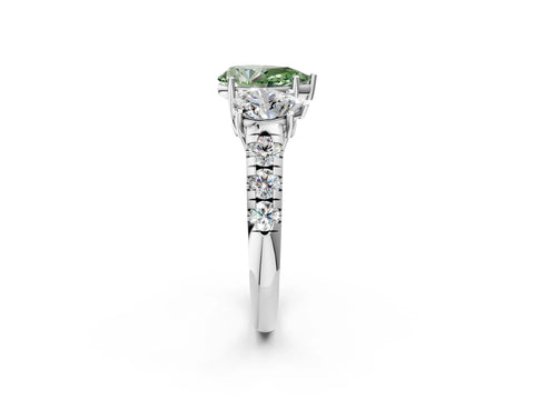 White gold Three-Stone Fancy Green Pear Cut Diamond Pavé Band with Prong Setting_14