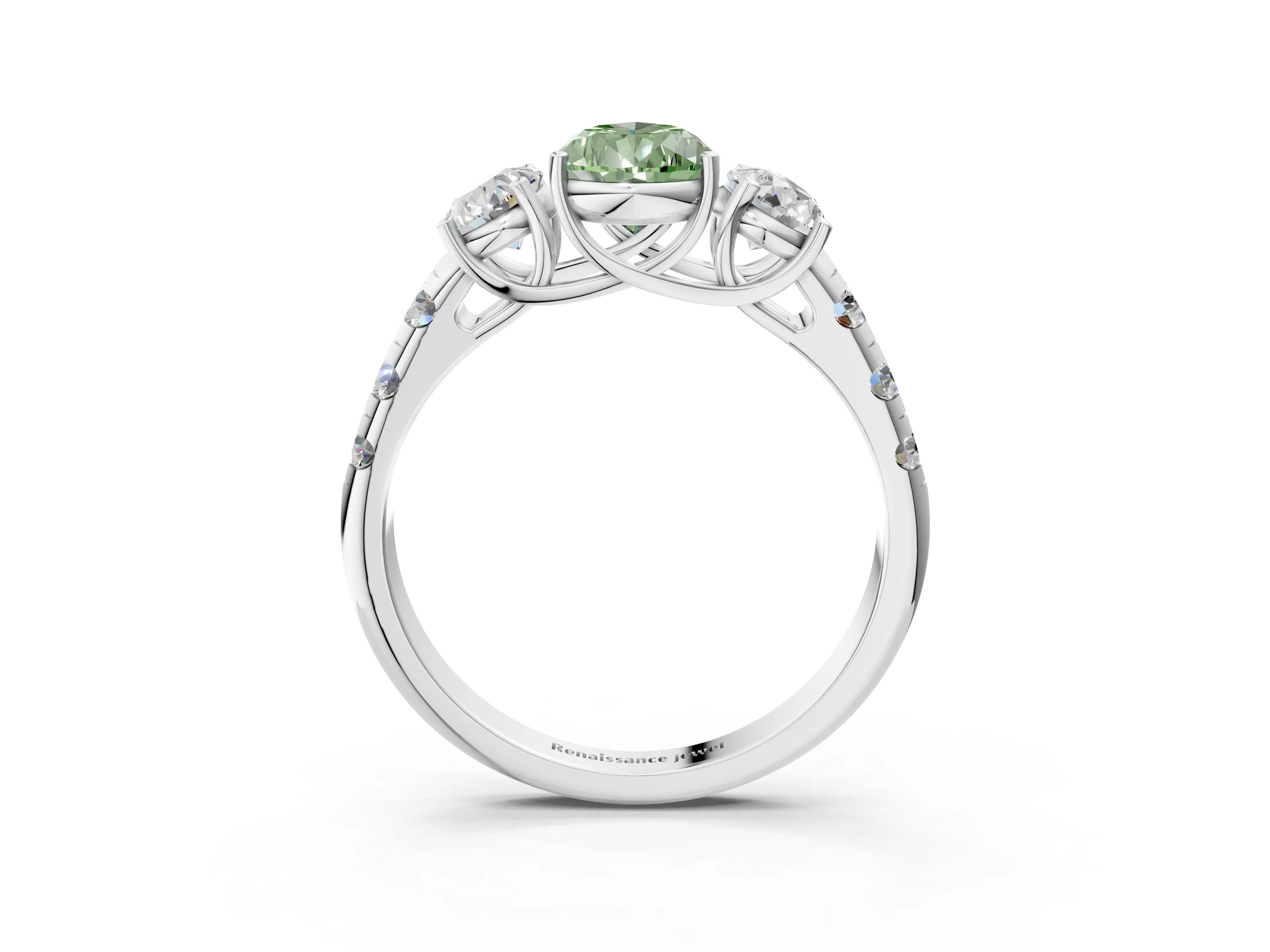White gold Three-Stone Fancy Green Pear Cut Diamond Pavé Band with Prong Setting_15