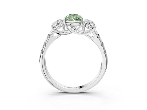 White gold Three-Stone Fancy Green Pear Cut Diamond Pavé Band with Prong Setting_15