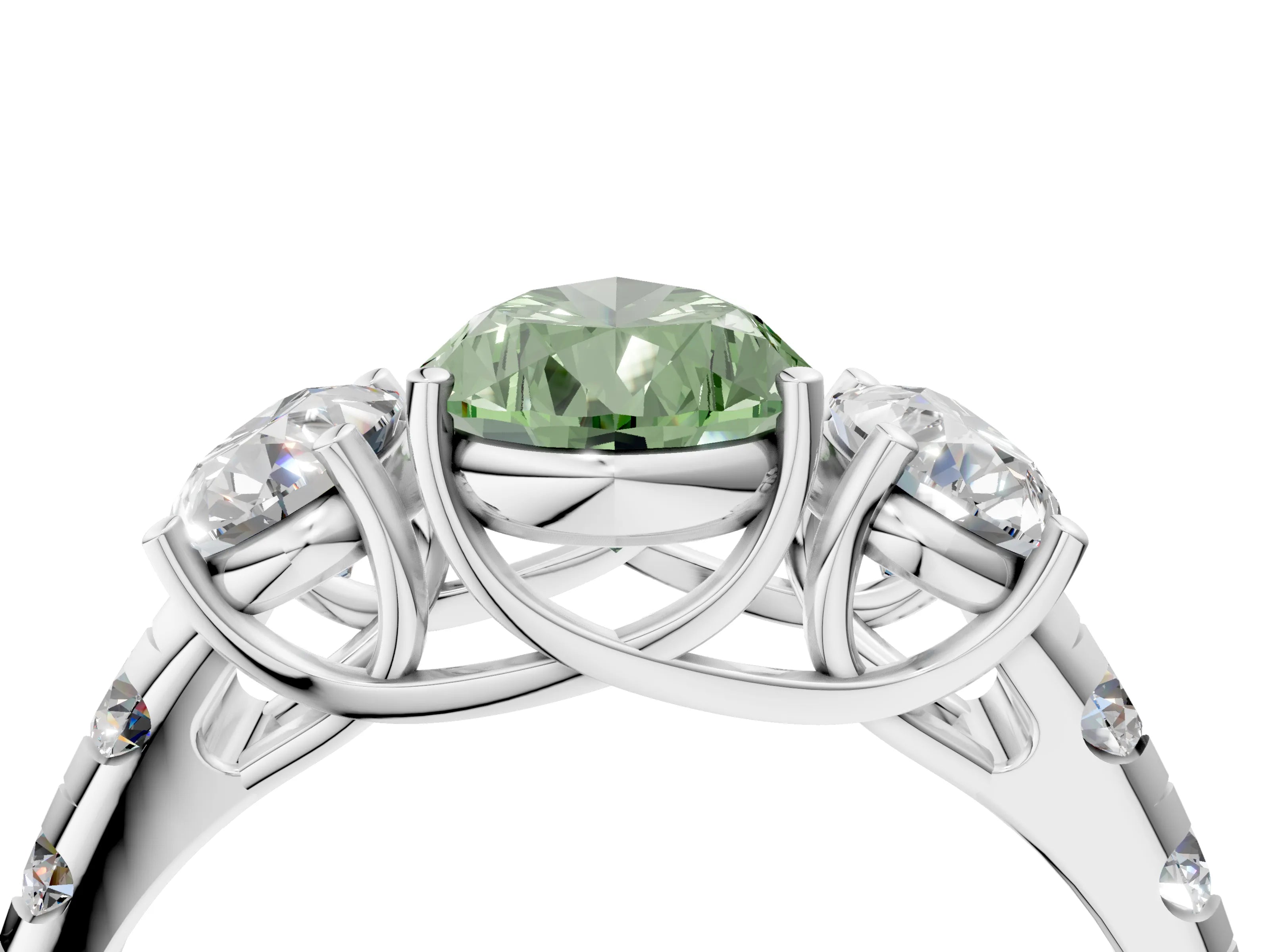 White gold Three-Stone Fancy Green Pear Cut Diamond Pavé Band with Prong Setting_16