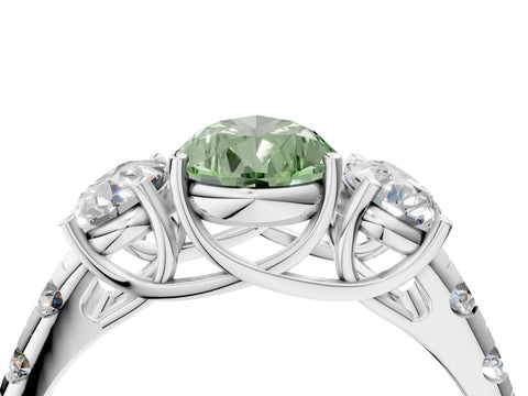 White gold Three-Stone Fancy Green Pear Cut Diamond Pavé Band with Prong Setting_16
