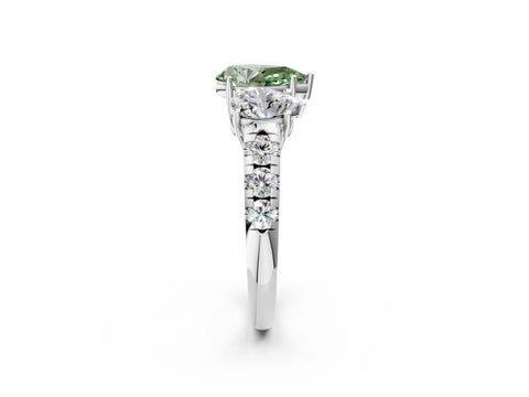 White gold Three-Stone Fancy Green Pear Cut Diamond Pavé Band with Prong Setting_2