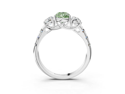 White gold Three-Stone Fancy Green Pear Cut Diamond Pavé Band with Prong Setting_3