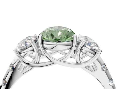 White gold Three-Stone Fancy Green Pear Cut Diamond Pavé Band with Prong Setting_4