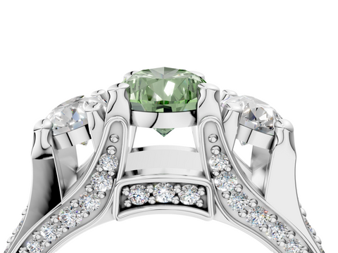 White gold Three-Stone Fancy Green Pear  Cut Diamond Ring with Channel-Set Band and Four-Prong Setting_36