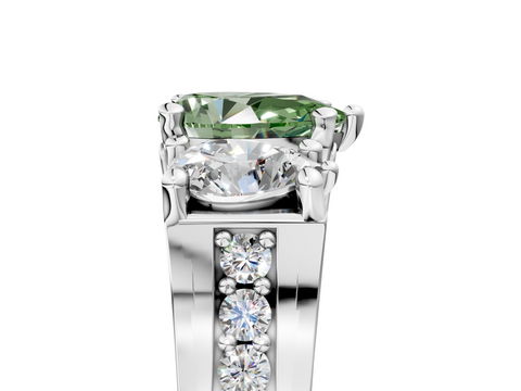 White gold Three-Stone Fancy Green Pear  Cut Diamond Ring with Channel-Set Band and Four-Prong Setting_37