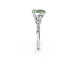 White gold Three-Stone Fancy Green Pear Cut Diamond Ring with Pavé Band and Prong Setting_133