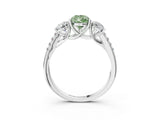 White gold Three-Stone Fancy Green Pear Cut Diamond Ring with Pavé Band and Prong Setting_134