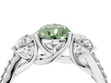 White gold Three-Stone Fancy Green Pear Cut Diamond Ring with Pavé Band and Prong Setting_135